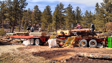 Golden West Pine Mills' portable mill site in Red Feather Lakes, CO